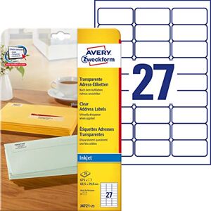 Avery J4721-25 Transparent Address Labels 63.5 x 29.6 mm 25 Sheets Avery J4721-25 Transparent Address Labels 63.5 x 29.6 mm 25 Sheets