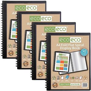 eco-eco A4 50% Recycled 40 Pocket Fold Flat Spiral Bound Display Book, Pack of 4, eco134x4 eco-eco A4 50% Recycled 40 Pocket Fold Flat Spiral Bound Display Book, Pack of 4, eco134x4