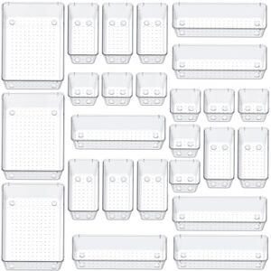 Woobroo 25 Pack Drawer Organizer Set, 4 Size Versatile Storage Trays for Bathroom and Vanity Drawers, Clear Plastic Organizer Bins for Desk, Makeup, Kitchen, Bedroom and Office Woobroo 25 Pack Drawer Organizer Set, 4 Size Versatile Storage Trays for Bathroom and Vanity Drawers, Clear Plastic Organizer Bins for Desk, Makeup, Kitchen, Bedroom and Office