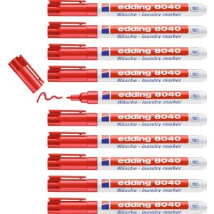 edding 8040 laundry marker red box of 10 round nib 1 mm textile marker for labelling clothes, wash-resistant at 95°C laundry pen edding 8040 laundry marker red box of 10 round nib 1 mm textile marker for labelling clothes, wash-resistant at 95°C laundry pen