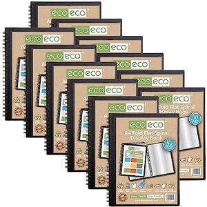 eco-eco A4 50% Recycled 40 Pocket Fold Flat Spiral Bound Display Book, Pack of 12, eco134x12 eco-eco A4 50% Recycled 40 Pocket Fold Flat Spiral Bound Display Book, Pack of 12, eco134x12