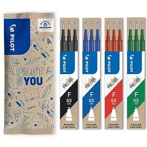 PILOT Set of 4 sets of 3 Refills, FriXion Ball 0.5, Erasable Roller-ball Pen Refills Blue, Black, Green, Red Fine Tip PILOT Set of 4 sets of 3 Refills, FriXion Ball 0.5, Erasable Roller-ball Pen Refills Blue, Black, Green, Red Fine Tip
