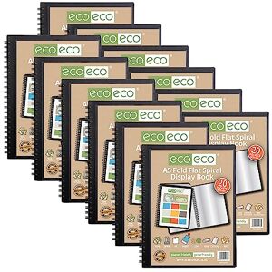 eco-eco A5 50% Recycled 20 Pocket Fold Flat Spiral Bound Display Book, Pack of 12, eco136x12 eco-eco A5 50% Recycled 20 Pocket Fold Flat Spiral Bound Display Book, Pack of 12, eco136x12