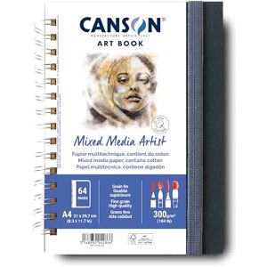 Canson Professional Art Book, Fine Grain Mixed Media Paper, 300gsm, A4 Spiral Portrait Notebook, 28 White Sheets, For Professional Artists & Students Canson Professional Art Book, Fine Grain Mixed Media Paper, 300gsm, A4 Spiral Portrait Notebook, 28 White Sheets, For Professional Artists & Students