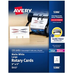 Avery Laser/Inkjet Rotary Cards, 3 x 5, 3 Cards/Sheet, 150 Cards/Box Avery Laser/Inkjet Rotary Cards, 3 x 5, 3 Cards/Sheet, 150 Cards/Box