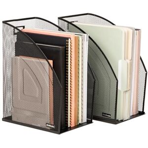 Mind Reader Vertical File Storage, Set of 2, Desktop Organizer, Workspace, Office, Metal Mesh, 6.25" L x 10" W x 12.5" H, Black Mind Reader Vertical File Storage, Set of 2, Desktop Organizer, Workspace, Office, Metal Mesh, 6.25" L x 10" W x 12.5" H, Black