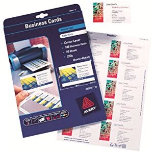 Avery Zweckform C32016-10 10 Sheets Business Cards Satinised Brilliant White recommended for Colour Laser 220 g Flat Cut Sides Avery Zweckform C32016-10 10 Sheets Business Cards Satinised Brilliant White recommended for Colour Laser 220 g Flat Cut Sides