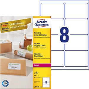 Avery LR7165-100 Recycled Labels (800 Shipping Labels, 99.1 x 67.7 mm on A4, 100% Recycled Recycled Paper, Printable, Self-Adhesive, for DIN B4/C4 Envelopes), 100 Sheets, Natural White Avery LR7165-100 Recycled Labels (800 Shipping Labels, 99.1 x 67.7 mm on A4, 100% Recycled Recycled Paper, Printable, Self-Adhesive, for DIN B4/C4 Envelopes), 100 Sheets, Natural White