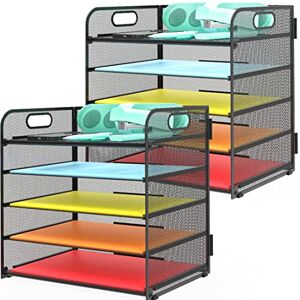 Sinboun Letter Tray Paper Organizer 5 Tier Mesh Desk File Organizer Paper Sorter Holder with Handle, Metal Desktop Document Shelf Tray for Letter/A4 Office Organization 2 Pack Sinboun Letter Tray Paper Organizer 5 Tier Mesh Desk File Organizer Paper Sorter Holder with Handle, Metal Desktop Document Shelf Tray for Letter/A4 Office Organization 2 Pack