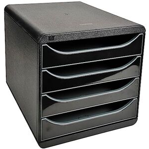 Exacompta Ref 3104214D BIG-BOX Desktop Drawer Set 4 x 55mm Drawers, Suitable for A4+ Documents, 347 x 278 x 267mm, 100% Recycled Plastic Black/Glossy Black Exacompta Ref 3104214D BIG-BOX Desktop Drawer Set 4 x 55mm Drawers, Suitable for A4+ Documents, 347 x 278 x 267mm, 100% Recycled Plastic Black/Glossy Black