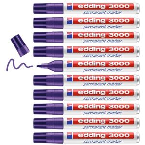 edding 3000 permanent marker violet (purple) box of 10 round tip 1.5-3 mm quick-drying permanent markers waterproof, smudge-proof for cardboard, plastic, wood, metal, fabric marker pens edding 3000 permanent marker violet (purple) box of 10 round tip 1.5-3 mm quick-drying permanent markers waterproof, smudge-proof for cardboard, plastic, wood, metal, fabric marker pens