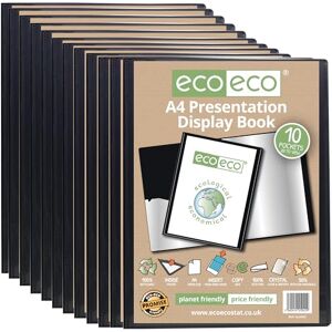 eco-eco A4 Size 50% Recycled 10 Pocket Black Presentation Display Book, Storage Case Portfolio Art Folder with Plastic Sleeves (Pack of 12 Books),Black,eco042x12 eco-eco A4 Size 50% Recycled 10 Pocket Black Presentation Display Book, Storage Case Portfolio Art Folder with Plastic Sleeves (Pack of 12 Books),Black,eco042x12