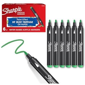 Sharpie Creative Marker Acrylic Paint Pens Bullet Tip Water-Based Paint Markers Green No-Bleed Ink Writes on Most Surfaces Crafting & Art Supplies 6 Count Sharpie Creative Marker Acrylic Paint Pens Bullet Tip Water-Based Paint Markers Green No-Bleed Ink Writes on Most Surfaces Crafting & Art Supplies 6 Count