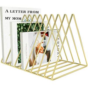 VOSTOR Files Folder Stand Desktop File Organizer, Triangle Wire Magazine Holder Book Shelf, 9 Slot File Sorter Eye-catching Decoration for Indoor Office Home, Photography Props, Fashion in INS(Gold) VOSTOR Files Folder Stand Desktop File Organizer, Triangle Wire Magazine Holder Book Shelf, 9 Slot File Sorter Eye-catching Decoration for Indoor Office Home, Photography Props, Fashion in INS(Gold)