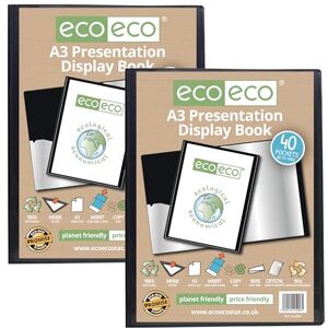 eco-eco A3 Size 50% Recycled 40 Pocket Black Presentation Display Book, Storage Case Portfolio Art Folder with Plastic Sleeves, Pack of 2 Folders, eco006x2 eco-eco A3 Size 50% Recycled 40 Pocket Black Presentation Display Book, Storage Case Portfolio Art Folder with Plastic Sleeves, Pack of 2 Folders, eco006x2