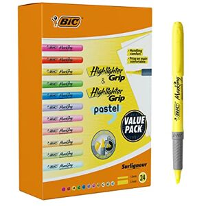 BIC Highlighters Grip Pastel and Neon Colours Highlighter Pens Multipack Stationery Supplies Pack of 24 BIC Highlighters Grip Pastel and Neon Colours Highlighter Pens Multipack Stationery Supplies Pack of 24