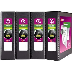 Avery Durable View 3 Ring Binder, 3 Inch Slant Rings, 4 Black Binders (17050) Avery Durable View 3 Ring Binder, 3 Inch Slant Rings, 4 Black Binders (17050)