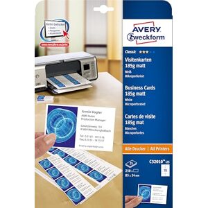 Avery purpose form C32010-25 Classic business cards (250 pieces, 85 x 54 mm, double-sided printable, matt) 25 sheets Avery purpose form C32010-25 Classic business cards (250 pieces, 85 x 54 mm, double-sided printable, matt) 25 sheets