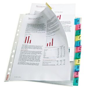 Esselte Index Punched Pocket with 12 Tabs, Holds up to 30 A4 sheets, Transparent, 130 Micron PP Material, 414170 Esselte Index Punched Pocket with 12 Tabs, Holds up to 30 A4 sheets, Transparent, 130 Micron PP Material, 414170
