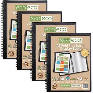 eco-eco A5 50% Recycled 60 Pocket Fold Flat Spiral Bound Display Book, Pack of 4, eco138x4 eco-eco A5 50% Recycled 60 Pocket Fold Flat Spiral Bound Display Book, Pack of 4, eco138x4