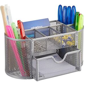 Relaxdays Desk Organiser, Stationery Tray with Pen Holder & Note Box, HWD: 10.5x22x11cm cm, Silver Relaxdays Desk Organiser, Stationery Tray with Pen Holder & Note Box, HWD: 10.5x22x11cm cm, Silver
