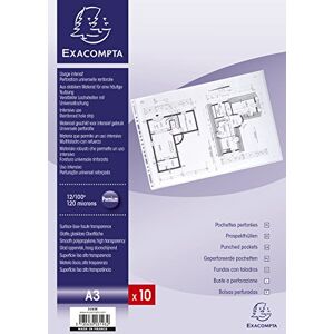 Exacompta Ref 3193E Clear PVC Punched Pockets Suitable for A3 Documents, Landscape Orientation, Top Opening, Reinforced Pre-Punched Side Bag of 10 Exacompta Ref 3193E Clear PVC Punched Pockets Suitable for A3 Documents, Landscape Orientation, Top Opening, Reinforced Pre-Punched Side Bag of 10