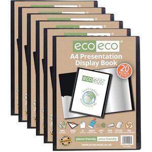eco-eco A4 Size 50% Recycled 20 Pocket Black Presentation Display Book, Storage Case Portfolio Art Folder with Plastic Sleeves, (Pack of 6), eco003x6 eco-eco A4 Size 50% Recycled 20 Pocket Black Presentation Display Book, Storage Case Portfolio Art Folder with Plastic Sleeves, (Pack of 6), eco003x6