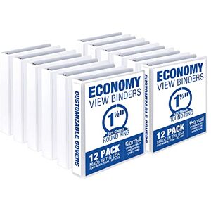 Samsill 1.5 Inch 3 Ring Binders, Made in USA, Economy Round Ring, Clear View Cover, 325 Sheet Capacity for School, Home, Office White, 12 Pack Samsill 1.5 Inch 3 Ring Binders, Made in USA, Economy Round Ring, Clear View Cover, 325 Sheet Capacity for School, Home, Office White, 12 Pack