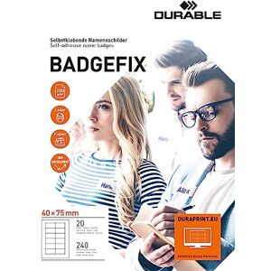 Durable DB80666 Badgefix Self-Adhesive Name Badge 40 mm x 75 mm White (Pack of 20 Sheets/240 Badges) Durable DB80666 Badgefix Self-Adhesive Name Badge 40 mm x 75 mm White (Pack of 20 Sheets/240 Badges)