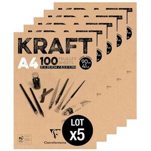 Clairefontaine 96545Cpack Un paquet de 5 Blocs Encollés Papier Kraft 100 Feuilles Papier Kraft Vergé Brun A4 21x29,7 cm 90g Papier Double Face Pour le Croquis et le Dessin Clairefontaine 96545Cpack Un paquet de 5 Blocs Encollés Papier Kraft 100 Feuilles Papier Kraft Vergé Brun A4 21x29,7 cm 90g Papier Double Face Pour le Croquis et le Dessin