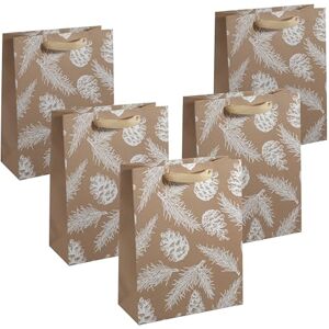 Sigel GT120/5 Large Premium Paper Gift Bags, Set of 5, Brown/White, with Silk Ribbon Handles, 26 x 33 x 12 cm, Pine Cones and Pine Branches, Paper Gift Bags Christmas Sigel GT120/5 Large Premium Paper Gift Bags, Set of 5, Brown/White, with Silk Ribbon Handles, 26 x 33 x 12 cm, Pine Cones and Pine Branches, Paper Gift Bags Christmas