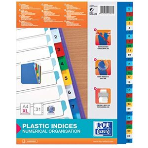 Oxford Elba 100204822 File Divider 1-31 31 Pieces Plastic A4 XL Pack of 25 Multi-Coloured Oxford Elba 100204822 File Divider 1-31 31 Pieces Plastic A4 XL Pack of 25 Multi-Coloured