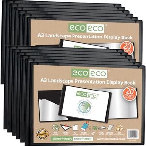 eco-eco A3 50% Recycled 20 Pocket Black Landscape Presentation Display Book, Storage Case Portfolio Art Folder with Plastic Sleeves, Pack of 12 Folders, eco096x12 eco-eco A3 50% Recycled 20 Pocket Black Landscape Presentation Display Book, Storage Case Portfolio Art Folder with Plastic Sleeves, Pack of 12 Folders, eco096x12