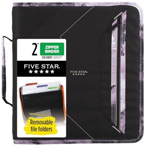 Five Star Zipper Binder, 2 Inch 3-Ring Binder for School, 530 Sheet Capacity, 3 Removable Tabbed File Folders, Black (29036IT8) Five Star Zipper Binder, 2 Inch 3-Ring Binder for School, 530 Sheet Capacity, 3 Removable Tabbed File Folders, Black (29036IT8)
