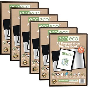 eco-eco A5 Size 50% Recycled 20 Pocket Black Presentation Display Book, Storage Case Portfolio Art Folder with Plastic Sleeves, eco001x6, (Pack of 6 Books) eco-eco A5 Size 50% Recycled 20 Pocket Black Presentation Display Book, Storage Case Portfolio Art Folder with Plastic Sleeves, eco001x6, (Pack of 6 Books)