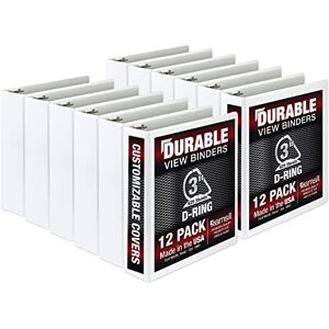 Samsill Durable 3 Ring Binder Made in The USA, 3-Inch D Ring Binder, Holds 625 Sheets, Customizable Clear View Cover, White 12 Pack Samsill Durable 3 Ring Binder Made in The USA, 3-Inch D Ring Binder, Holds 625 Sheets, Customizable Clear View Cover, White 12 Pack