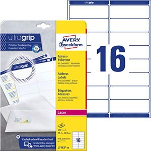 Avery L7162-40 Universal Address Labels 40 Sheets / 640 Labels / 99.1 x 33.9 mm White Avery L7162-40 Universal Address Labels 40 Sheets / 640 Labels / 99.1 x 33.9 mm White