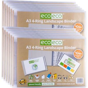eco-eco A3 95% Recycled 4-D Landscape Clear Presentation Ring Binder File Folder, 40mm Spine, Artwork Portfolio, Pack of 12 Folders, eco203x12 eco-eco A3 95% Recycled 4-D Landscape Clear Presentation Ring Binder File Folder, 40mm Spine, Artwork Portfolio, Pack of 12 Folders, eco203x12