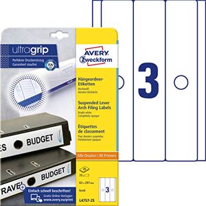 Avery L4757-25 Folder Labels Suspension File Labels Long Wide e.g. Leitz Elba 63 x 297 mm 25 Sheets Avery L4757-25 Folder Labels Suspension File Labels Long Wide e.g. Leitz Elba 63 x 297 mm 25 Sheets