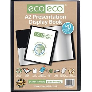 eco-eco A2 Size 50% Recycled 40 Pocket Black Presentation Display Book, Storage Case Portfolio Art Folder with Plastic Sleeves eco-eco A2 Size 50% Recycled 40 Pocket Black Presentation Display Book, Storage Case Portfolio Art Folder with Plastic Sleeves