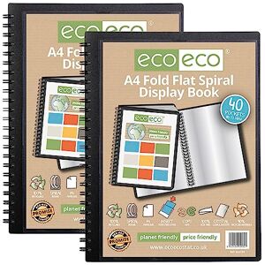 eco-eco A4 50% recycled 40 pocket Fold Flat Spiral Bound display book, Pack of 2, eco134x2 eco-eco A4 50% recycled 40 pocket Fold Flat Spiral Bound display book, Pack of 2, eco134x2