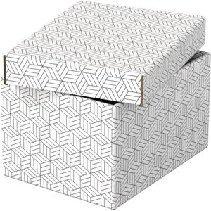 Esselte Small Storage & Gift Box With Lid, Pack Of 3, Home/Office Storage & Gift Packing, 100% Recycled Cardboard, 100% Recyclable, Geometric Design, White, 628280 Esselte Small Storage & Gift Box With Lid, Pack Of 3, Home/Office Storage & Gift Packing, 100% Recycled Cardboard, 100% Recyclable, Geometric Design, White, 628280
