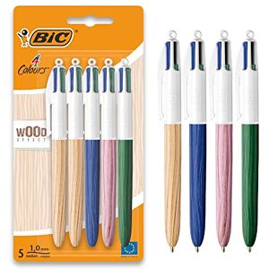 BIC 4 Colours Wood Style Retractable Ball Pens Medium Points (1.0 mm) with Wood Effect Barrel Pack of 5,Black,Blue,Navy (510991) BIC 4 Colours Wood Style Retractable Ball Pens Medium Points (1.0 mm) with Wood Effect Barrel Pack of 5,Black,Blue,Navy (510991)