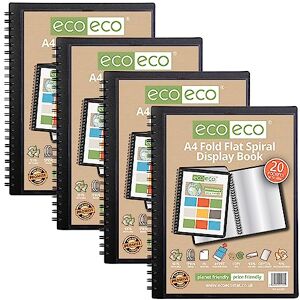 eco-eco A4 50% Recycled 20 Pocket Fold Flat Spiral Bound Display Book, Pack of 4, eco133x4 eco-eco A4 50% Recycled 20 Pocket Fold Flat Spiral Bound Display Book, Pack of 4, eco133x4