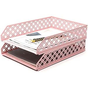 EXERZ Letter Trays 2pcs Stackable Paper Sorter/Desk Organiser/File Tray for Desk Wire Mesh Metal File Rack Office, School, Home Study (Light Pink) EXERZ Letter Trays 2pcs Stackable Paper Sorter/Desk Organiser/File Tray for Desk Wire Mesh Metal File Rack Office, School, Home Study (Light Pink)