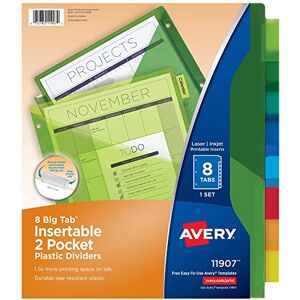 Avery Big Tab Insertable Two-Pocket Plastic Dividers, 8 Multicolor Tabs, 1 Set (11907) Avery Big Tab Insertable Two-Pocket Plastic Dividers, 8 Multicolor Tabs, 1 Set (11907)