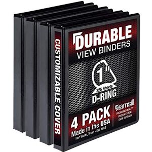 Samsill Durable 1 Inch Binder, Made in The USA, D Ring Binder, Customizable Clear View Cover, Black, 4 Pack, Each Holds 225 Pages Samsill Durable 1 Inch Binder, Made in The USA, D Ring Binder, Customizable Clear View Cover, Black, 4 Pack, Each Holds 225 Pages