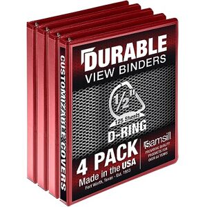 Samsill Durable 0.5 Inch Binder, Made in The USA, D Ring Binder, Customizable Clear View Binder, Red, 4 Pack, Each Holds 125 Pages Samsill Durable 0.5 Inch Binder, Made in The USA, D Ring Binder, Customizable Clear View Binder, Red, 4 Pack, Each Holds 125 Pages