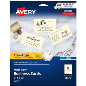 Avery Printable Business Cards, Inkjet Printers, 200 Cards, 2 x 3.5, Clean Edge, Heavyweight, Ivory (8876) Avery Printable Business Cards, Inkjet Printers, 200 Cards, 2 x 3.5, Clean Edge, Heavyweight, Ivory (8876)