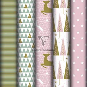 Clairefontaine 201965AMZC A Box of 10 Rolls of Gift Wrapping Paper Excellia 80g Paper Dimensions: 5x0.70m Pattern: Christmas, Pink, Gold, Fir Trees, Deer, Stars Gift Wrapped Clairefontaine 201965AMZC A Box of 10 Rolls of Gift Wrapping Paper Excellia 80g Paper Dimensions: 5x0.70m Pattern: Christmas, Pink, Gold, Fir Trees, Deer, Stars Gift Wrapped
